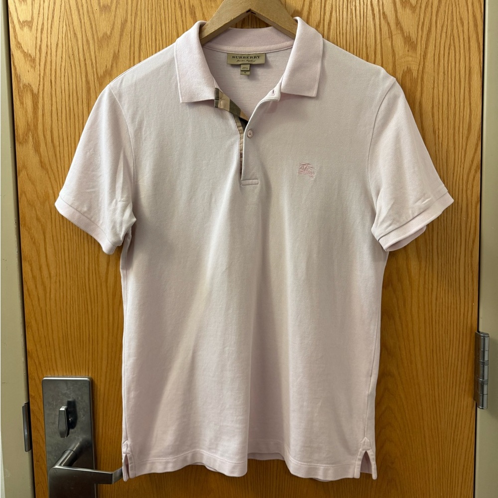 Burberry Cotton Polo Shirt Nova Check Size M Light Pink Colorway